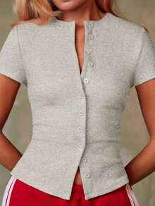 Cárdigan rojo casual para mujer - Gris Claro - Ver 7
