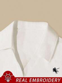 Camiseta de manga corta ajustada con cuello bordado para mujer - Blanco - Ver 3
