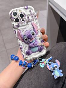 Disney Has Authorized, Phone Case - Chain Set, The Stitch Lilo & Stitch 3D Phone Case Plus A Silicone 3D Stitch Bracelet With Metallic Ring Removable Bracelet, Stitch And Angel Pattern, Compatible With Iphone17/16/15/14/13/12/11/XS/XR/X Plus Pro Max, A Stylish Cartoon Phone Case, The Perfect Gift Choice, Phone Protection, Durable Phone Cover, Great Gift For Friends And Family. - trắng - Xem 1