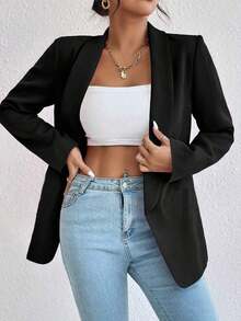 Chaqueta de traje informal con solapa verde con estampado de frutas, abotonadura sin abrochar, estilo suelto y casual, para primavera y otoño, versátil para el trabajo y el día a día, con un estilo maduro y ligero - Negro - Ver 5