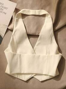 Top sin mangas con espalda descubierta casual para mujer, con botones delanteros, estilo elegante, para verano - Albaricoque - Ver 2