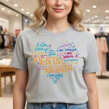 Women's Mental Health Awareness Graphic T-Shirt - Casual Short Sleeve Cotton Tee With Positive Affirmations Print, Sizes S-3XL - 淺灰色 - 查看 7