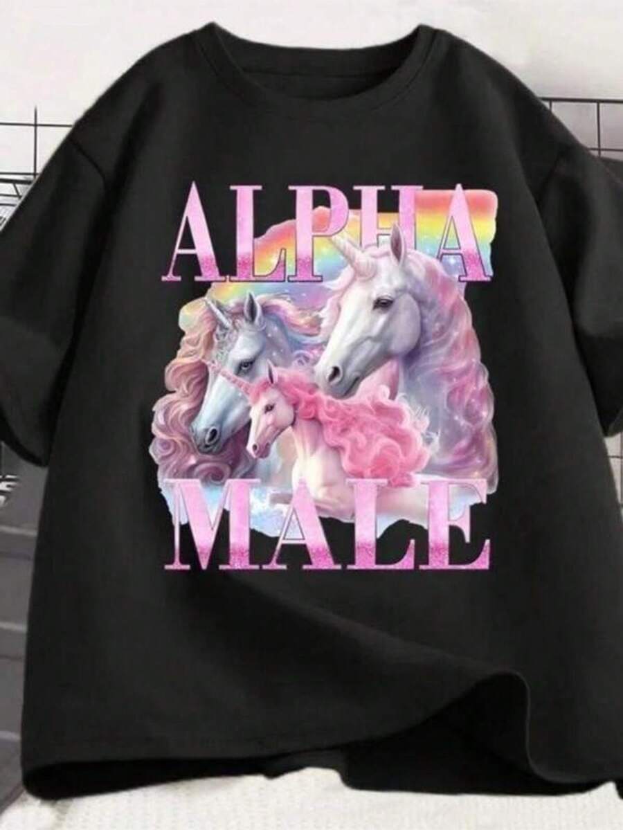 Alpha Unicorn Funny Tshirt Ironic Vintage Weird Meme T Shirt Woman Short Sleeve Graphic T Shirts Casual Summer Clothes