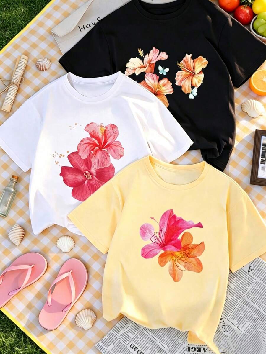 camiseta casual estampado letras Prenda individual, no un conjunto de 3 piezas, 1 piezas/set de camisetas de manga suitable for streetwear, Top oversized cuello redondo daily outings, camping, concerts, hip-hop, rock, and rap events estilo animal print tejido suave holgada cuello redondo manga corta primavera verano uso diario - Blanco - Ver 1