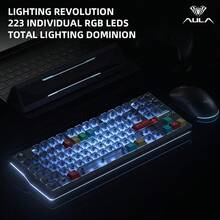 AULA Teclado mecánico personalizado F87 Pro V2, 87 teclas, conexión triple modo con cable/2.4G inalámbrico/Bluetooth 5.0, con pantalla de matriz de puntos programable, frecuencia de sondeo de 8K en modo con cable, latencia baja de aproximadamente 1ms en modo inalámbrico, gaming profesional para esports, iluminación RGB ambiental completa, compatible con sincronización de ritmo musical, interruptor intercambiable en caliente, estructura de montaje con junta - Ver 9