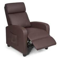 GOFLAME Single Reclining Sofa Padded Reclining Chair For Living Room With Adjustable Backrest Side Pocket For Storage - Brown - View 10
