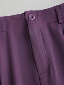 Pantalones anchos plegados con estampado jacquard elegante vintage para mujer, otoño/invierno - Ciruela intensa - Ver 3