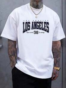 Men's Plus Size Oversized T-Shirt With Los Angeles Print - Crew Neck, Short Sleeve, Casual Summer Wear, Comfortable And Casual For Big And Tall Men, PLUS SIZE - 白色 - 查看 1