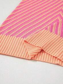 Plus Size Colorblock Knit Vest, Hollow Striped Design, Loose Fit Cropped Silhouette, Versatile Sleeveless Top For Spring & Summer Vacation - Multicolor - View 5