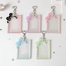 1pc Angel Secret Glitter Acrylic Photo Card Holder With Bow And Star Frame, 3-Inch Idol Photo Card Protector With Heart-Shaped Keychain, Transparent Cute Card Display Box For Backpack Decoration, Fan Collection And Daily Use, Back To School - Card Sleeve - View 7