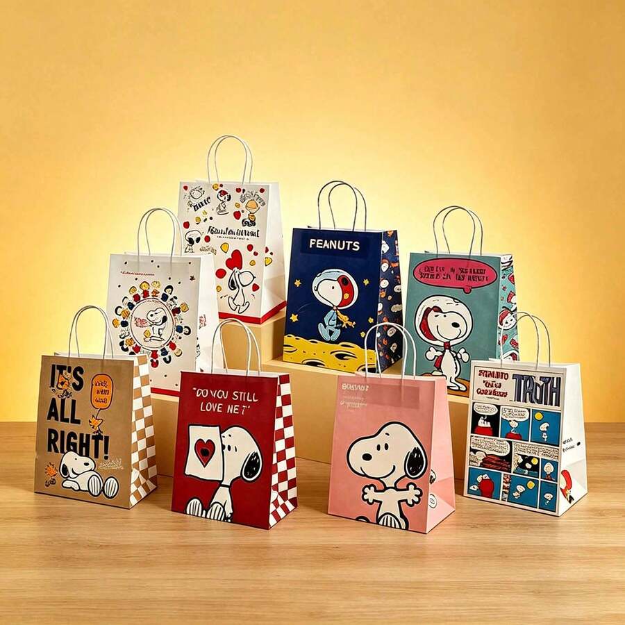 1 túi quà Snoopy dễ thương, túi giấy có quai hình hoạt hình, túi đựng quà chất lượng cao, thích hợp làm quà tặng năm mới, ngày Valentine, lễ Phục sinh [Kiểu ngẫu nhiên] - Nhiều màu - Xem 1
