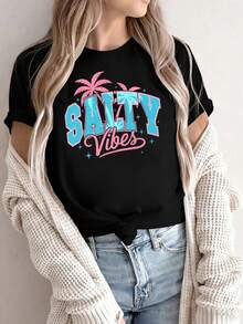 Women's Black Oversized Summer T-Shirt With "Nashville Music City" And Guitar Print. Loose-Fitting Crew Neck T-Shirt With Vintage Guitar And Rose Design. - YH509-黑色 - 查看 1