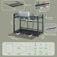 NETEL Extraíble Soporte para Microondas, s Estante para Cocina, Extensible Mueble para Microondas, Altura Ajustable Base para Microondas, Organizador de Cocina con 8 Ganchos, Negro - 2 Niveles extrable - Ver 4