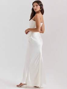 European Style Spring Formal Dress, Off-The-Shoulder, Open Back, Fitted, Elegant And Sensual For Women - White - View 7