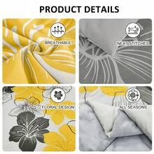 Yellow Comforter Set King Size, 7 Pieces Bed In A Bag Yellow Floral Comforter And Sheet Set, Soft Microfiber Grey Complete Bedding Sets For All Seasons Home Decor Room Decor Bedroom Decor Bed Comforter Set Mothers Day Gift Wedding Decorations. - Vàng1 - Xem 2