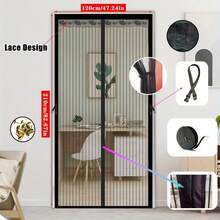Cortina de malla anti-insectos reforzada, diseño de cierre magnético, sin necesidad de perforación, adecuada para dormitorio, cocina, ventilación - Rayas hechas a mano con escaparate - Ver 11