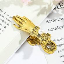 Clipe de Livro com Formato de Mão de Metal Vintage, Clipe de Marcador de Página Decorado com Pérolas, Suporte de Página 3D Estéreo, Marcador de Página 3D, Clipe de Decoração de Diário, Acessórios de Diário de Viagem, Clipe de Documento e Conta, Clipe de Marcador de Página de Papelaria de Escritório - Tamanho único. - Visão 10