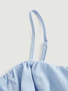 Vestido de tirantes unicolor pecho con fruncido con cordón lateral - Azul - Ver 3