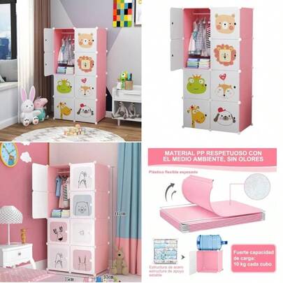 BLACK UNICORN Organizador de Almacenamiento de 8 Cubos, Juguetes para Niños Armario de Plástico Cubos de Almacenamiento para Niños, Armario, Dormitorio, Baño