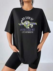 Fun Message With A Brave Astronaut Expressing Cosmic Humor About The Search For Intelligence In The Universe. Ideal For Confident And Cheerful Women. Comfortable Casual Women's T-Shirt For Everyday Wear. - Black - View 1