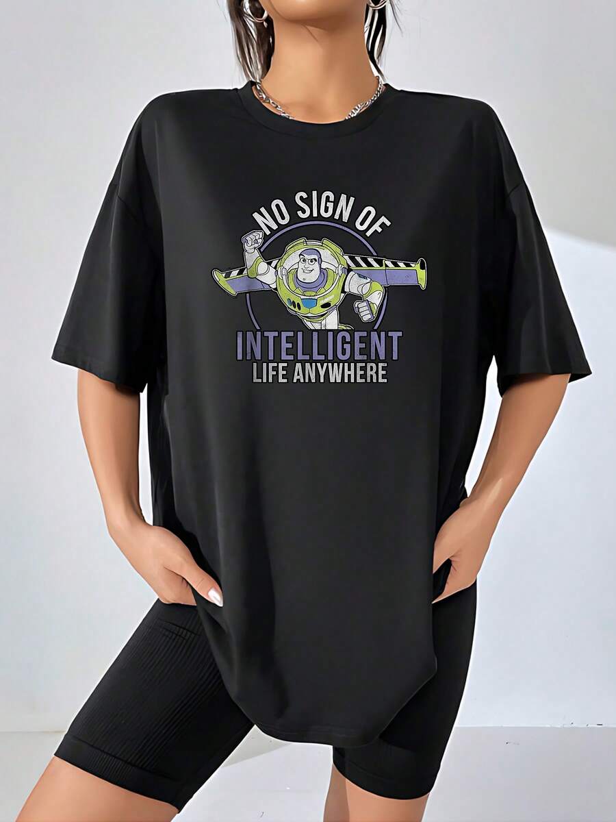 Fun Message With A Brave Astronaut Expressing Cosmic Humor About The Search For Intelligence In The Universe. Ideal For Confident And Cheerful Women. Comfortable Casual Women's T-Shirt For Everyday Wear. - Black - View 1