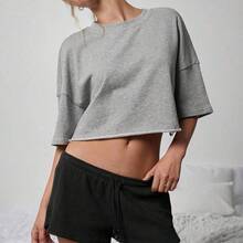 Mid Rise Drawstring Waist Textured Waffle Knit Lounge Short Spring, Summer, Festival, Stagecoach, Coachella, Boho, Cute, Casual, Country Concert Outfit, Nashville, Rodeo, Western Wear For Women, Vacation, Beach, 4th Of July Outfit - Blanco - Ver 6