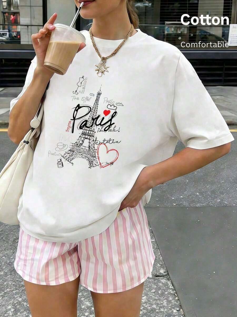 Camiseta para Mujer con Estampado Natural, Cuello Redondo, Manga Corta, Diseño Oversized, Ideal para Verano - Blanco - Ver 1