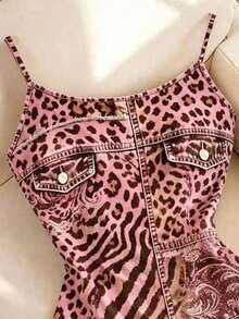 Nuevo Vestido mini ajustado de mujer de ajuste regular con estampado de efecto denim - Multicolor 4 - Ver 3