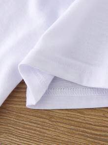 1 camiseta con estampado de dibujos animados que dice 'PAPÁ ES MI HÉROE', linda y cómoda, perfecta para uso diario al aire libre, 180g, 100% algodón. - Blanco - Ver 4