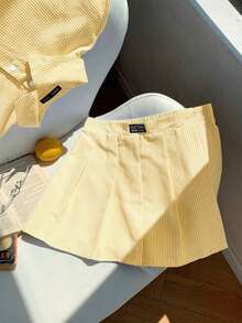 Conjunto de mujer de 2 piezas: Blusa y Falda Plisada - Amarillo - Ver 4