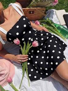 Vestido rosa romántico con espalda descubierta y lazo, adecuado para citas, fiestas, vacaciones, meriendas de té y ocasiones de cumpleaños - Negro - Ver 2