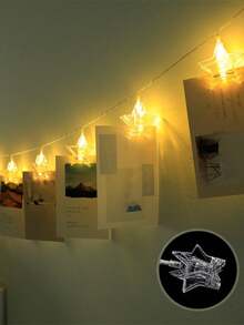 1pc Photo Wall Decor Light, LED Decorative Lights, Star & Heart Clip String Lights, Suitable For Birthday, Party, Valentine's Day, Room & Bedroom Decor, Five-Pointed Star & Heart Clip Fairy Lights - Warm Light - View 5