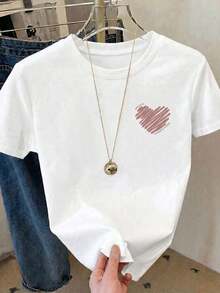 Camiseta de poliéster para mujer, de manga corta, cuello redondo, bajo regular, estilo casual. TMMT - Blanco - Ver 2