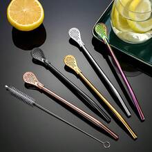 5件套不锈钢吸管套装 - 耐用、多功能吸管和勺子，可拆卸清洗设计，果汁和奶茶过滤器，搅拌勺和吸管刷 - 完整的饮料配件和厨房必备品 - 查看 2