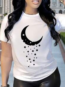 La camiseta de manga corta para mujer con estampado frontal es cómoda, transpirable y casual, con un estilo deportivo, adecuada para primavera y verano. - Blanco - Ver 3
