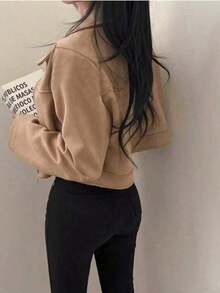 Chaqueta de mujer de unicolor con cuello vuelto y cremallera, de manga larga, adecuada para uso diario, escuela y aeropuerto, primavera/otoño, color negro - Amarillo - Ver 7
