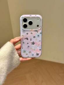 Tie-Dye Purple Dolphin & Shell Design Phone Case For IPhone 17 Pro Max, Stylish & Creative Rounded Edge Dual-Layer Protective Cover For IPhone 16 Pro, 15, 14, 13 Series - Purple - View 4