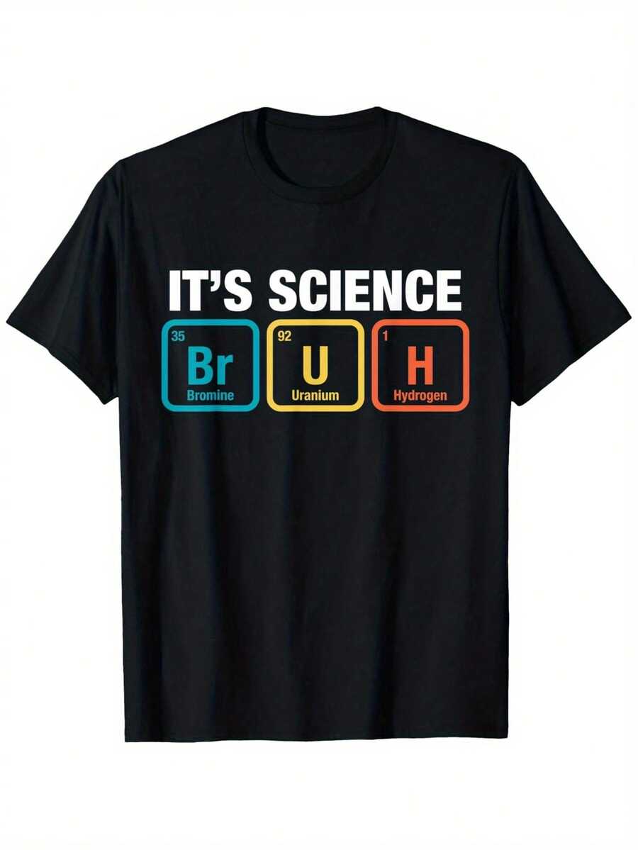 Elegante Camiseta Diaria con Diseño Divertido de la Tabla Periódica Científica - Camiseta de manga corta y cuello redondo de poliéster suave y transpirable, adecuada para adolescentes - Diseño "Es Ciencia" con elementos coloridos de la tabla periódica - Camiseta de moda elegante, adecuada para todas las estaciones. - Negro - Ver 1