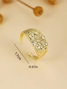 1 pieza Anillo unisex geométrico cuadrado de oro texturizado con diseño minimalista, lanzamiento nuevo, adecuado para uso en vacaciones - anillo - Ver 2