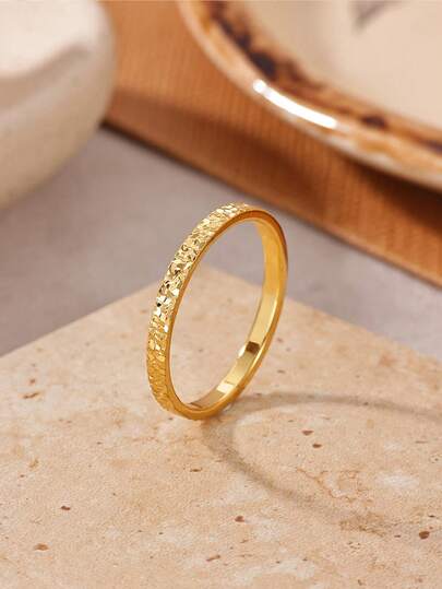 Anillo chapado en oro de 18K con textura martillada, diseño facetado de corte de hielo brillante, anillos de pareja resistentes al desgaste, regalo de joyería minimalista adecuado para fiestas, aniversarios, Día de la Madre, San Valentín, Acción de Gracias, Pascua, regalos para mayores