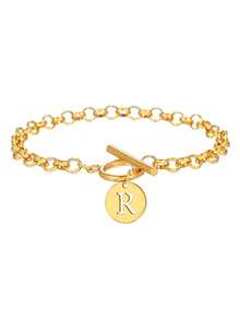 1个A-Z不锈钢镂空圆形字母吊坠，配OT扣链手链，适合送给朋友、家人，日常佩戴，亦可作为礼物。 - 圓形吊墜手鍊 - 查看 60
