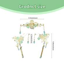5 Pcs Flower Tassels Hairpin Chinese Hair Pins Flower Pins For Hair Chinese Hanfu Hairpin Rhinestone Pearl Clips Headpiece Retro Hanfu Wedding Brides Updo Long Hair Accessories Cat's Eye Beads - 貓眼珠 - 查看 2