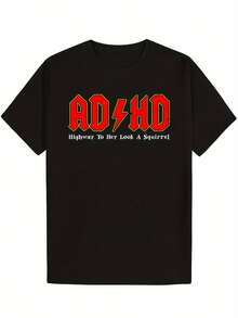 Camiseta de Conciencia del TDAH 'S' - Divertido Eslogan "Camino a Ver un Ardilla" y Símbolo (D) Logotipo para la Diversidad Neuronal, Cuello Redondo Casual con Manga Corta en Suave Estampado Rojo/Blanco - Negro - Ver 7