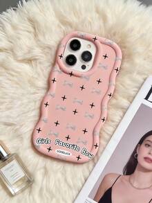 1 chiếc ốp lưng điện thoại TPU mềm hình nơ chấm bi đen dễ thương "CHÚC MAY MẮN" viền lượn sóng, tương thích với Apple 17 Promax, 17 Air, 17 Pro, 17, 16 Promax, 16 Plus, 16 Pro, 16, 15 Promax, 15 Plus, 15 Pro, 15, 14 Promax, 14 Plus, 14 Pro, 14, 13 Promax, 13 Pro, 13, 12 Promax, 12 Pro, 11 Promax, 11 Pro, 11, XS Max, XR, X/XS, 7 Plus, 8 Plus, Galaxy A03 - Hồng - Xem 1