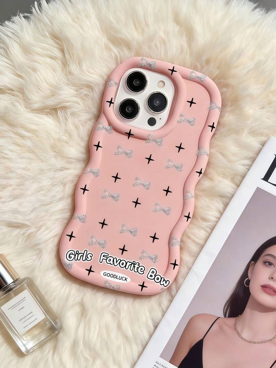 1 chiếc ốp lưng điện thoại TPU mềm hình nơ chấm bi đen dễ thương "CHÚC MAY MẮN" viền lượn sóng, tương thích với Apple 17 Promax, 17 Air, 17 Pro, 17, 16 Promax, 16 Plus, 16 Pro, 16, 15 Promax, 15 Plus, 15 Pro, 15, 14 Promax, 14 Plus, 14 Pro, 14, 13 Promax, 13 Pro, 13, 12 Promax, 12 Pro, 11 Promax, 11 Pro, 11, XS Max, XR, X/XS, 7 Plus, 8 Plus, Galaxy A03 - Hồng - Xem 1