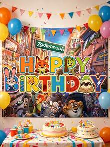 Disney 这款高级迪士尼主题生日背景幕布采用耐用涤纶材质，以《疯狂动物城》中的动物、忧忧、愤怒、厌恶和焦虑等角色为主题，经久耐用，设计兼顾耐用性和视觉冲击力。这款高级跨界生日背景幕布融合了优质材料和深受粉丝喜爱的设计，是派对、活动和频繁更换装饰的理想之选。 - 背景 - 查看 1