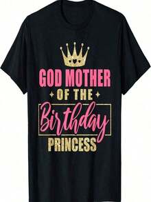 Ropa de Verano IZI POD Camiseta de Fiesta para Niñas 'Madrina de la Princesa del Cumpleaños' - Negra, Talla Pequeña Y2Y - Conjuntos de Primavera para Mujer, Camisetas, Blusas para Mujer - Negro - Ver 6