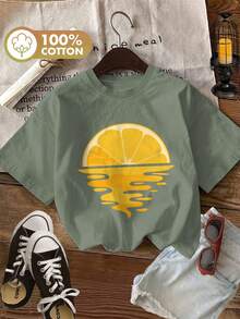 Graphic Print T-Shirt, Short Sleeve Crew Neck Casual Top For Summer & Spring, Women's ClothingPure Cotton Short-Sleeve Shirt - 白色 - 查看 7