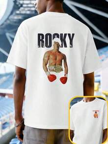 GiftCamiseta de boxeo Rocky Balboa, algodón orgánico con estampado de doble cara, duradera, de gran tama?o, vintage, ligera y esencial.Soft - Blanco - Ver 6