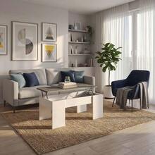 Tavolo da Salotto o Sala da Pranzo Elevabile, Finitura in Bianco e Rovere, Dimensioni: 100 cm (Lunghezza) x 50 cm (Larghezza) x 45-56 cm (Altezza) - Artigianato bianco e cemento - Visualizzare 2